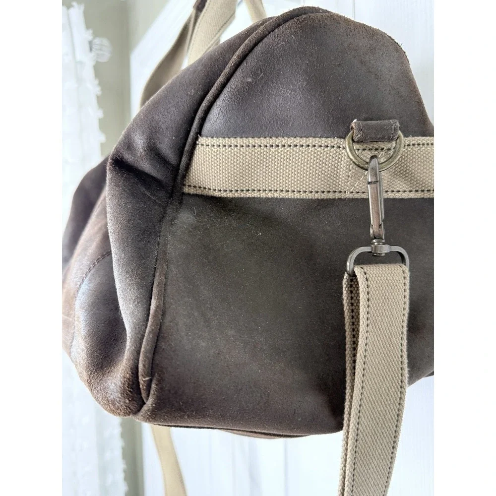National Geographic Explorer Brown Suede Khaki Canvas Trim Duffel Bag NEW